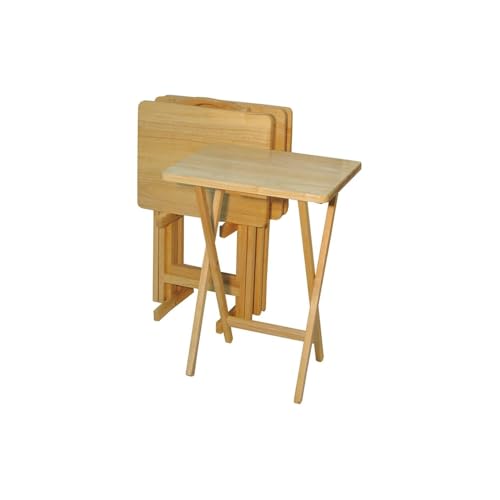 HomeStock Antique 5-Piece Solid Wood Folding Tray Table Set with Storage Stand 4 Durable TV Tables for Living Room or Snacks, 19" x 14.75" x 25.5" Walnut - color: Walnut