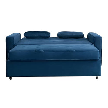 Serta Ainsley 72.6" Convertible Sleeper Sofa, Queen Size, Dreamcoil Comfort, Soft Velvet Fabric, Navy - color: Navy Blue, size: Queen Sofa
