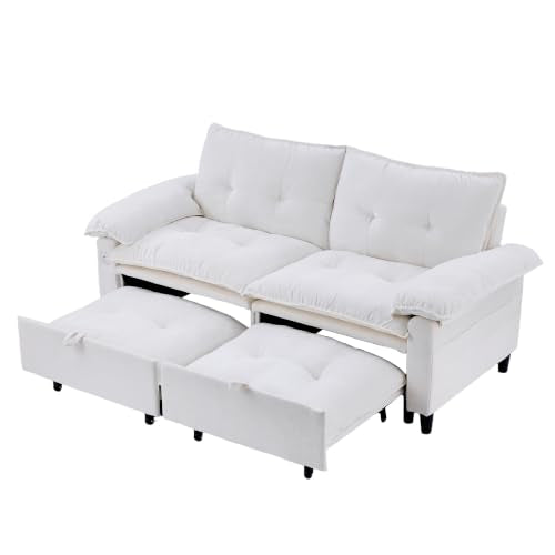 73" Plush Velvet Convertible Loveseat Sleeper Sofa Bed, Loveseat Convertible with Hidden Mattress, Sofa Bed Couch Simple Assembly for Small Apartment and Guest Space, Beige White - color: Beige White