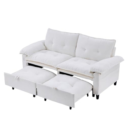 73" Plush Velvet Convertible Loveseat Sleeper Sofa Bed, Loveseat Convertible with Hidden Mattress, Sofa Bed Couch Simple Assembly for Small Apartment and Guest Space, Beige White - color: Beige White