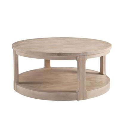 JUSTONE 40" Round Coffee Table,2-Tier Rustic Industrial Style for Living Room & Apartments, Easy Assembly Center Table(Oak) - color: 40'' Round - Oak