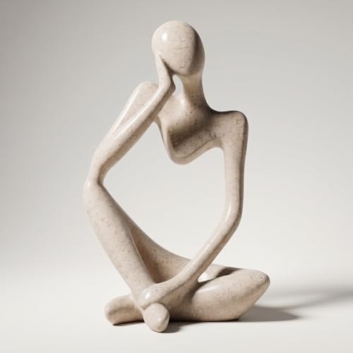 Abstract Thinker Statue, Palm-Sized Sandstone-Look Resin Sculpture for Home Decor, Modern Tabletop Decor for Bookshelf, Office, Living Room and Bedroom - color: Gravel-small