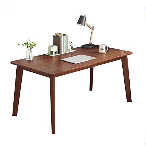 IOTXY Simple Wooden Writing Desk - Modern Minimalist Style PC Laptop Computer Workbench with Solid Wood Legs, 55" W Home Office Work Table for TV Stand Music Video Live Broadcast Workstation, Walnut | Nordic Minimalist Style, MDF Tabletop, Solid Wood Legs