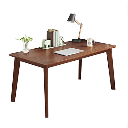 IOTXY Simple Wooden Writing Desk - Modern Minimalist Style PC Laptop Computer Workbench with Solid Wood Legs, 55" W Home Office Work Table for TV Stand Music Video Live Broadcast Workstation, Walnut | Nordic Minimalist Style, MDF Tabletop, Solid Wood Legs