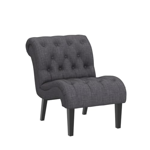 Accent Chairs Set of 2 Upholstered Living Room Bedroom Side Chairs Curved Button Tufted Armless Lounge Chair with Wood Legs Gray Fabric - color: Grey, size: 2 Chairs