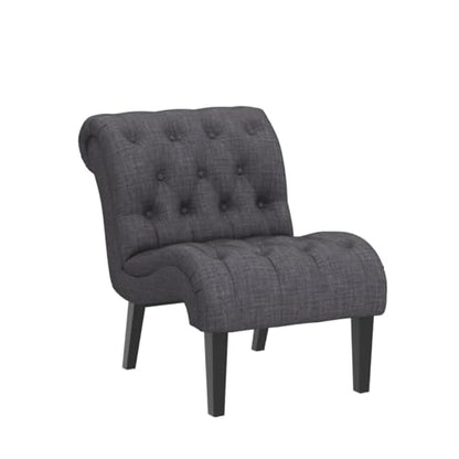 Accent Chairs Set of 2 Upholstered Living Room Bedroom Side Chairs Curved Button Tufted Armless Lounge Chair with Wood Legs Gray Fabric - color: Grey, size: 2 Chairs