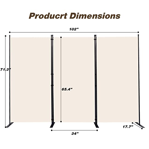 Room Divider, 3 Panel Folding Privacy Screens with Wider Feet, Beige | 102" W X 71" H Room Divider Panel, Stable Frame Structure, Flexible Space Separator, Portable wall divider for Room Partition - color: Beige, size: 34"- 3 Panel