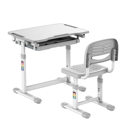 Mount-It! Kids Desk and Chair Set Height Adjustable up to 30" Ergonomic for School - Table and Chairs for Student 26" x 18" Tabletop with Pencil Drawer, 3-10 Age Children, Grey - color: Grey