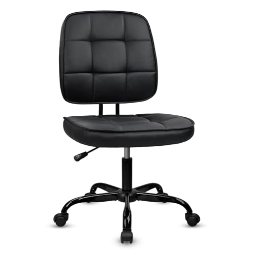 CLATINA Armless Home Office Chair with Lumbar Support and Wheels, Small PU Leather Ergonomic Low Back Desk Chairs No Arms, Adjustable Height 360° Swivel Rolling Computer Task Chair, Black - color: Black-heibao, size: 1 Pack