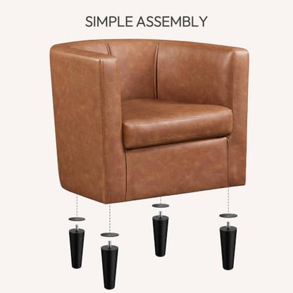 Yaheetech Barrel Accent Chair, Mid Century Armchair, Brown | Faux Leather Chair with High-Density Foam Seat, Upholstered Barrel Sofa Chair for Living Room Bedroom Waiting Room - color: Brown, size: Set of 1