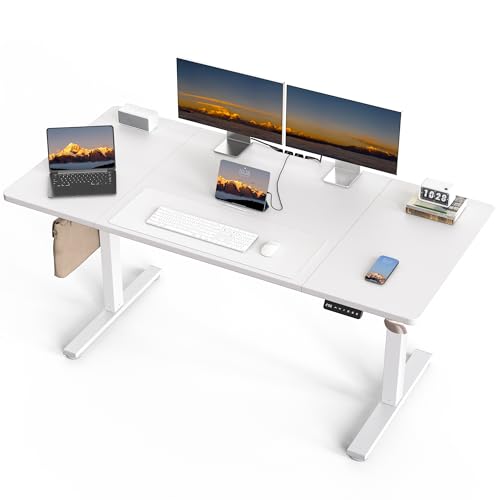 Electric Standing Desk, 63 x 30 Inch, White | Extra Large Desktop, Adjustable Height, Sit to Stand, Home Office Workstation, Supports Dual & Triple Monitor - color: White