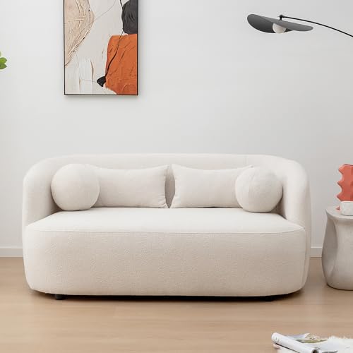 KINWELL 68" Boucle Upholstered Loveseat with 2 Swivel Barrel Chairs, Cream | No Assembly Sherpa Living Room Furniture Sets, 2-Seater Couch Settee and Accent Chairs Armchairs for Small Spaces Apartment - color: Beige, size: Loveseat + 2 Chairs