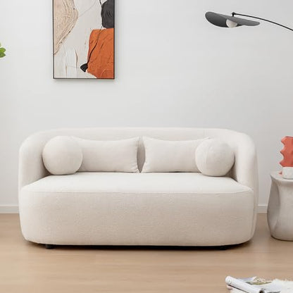 KINWELL 68" Boucle Upholstered Loveseat with 2 Swivel Barrel Chairs, Cream | No Assembly Sherpa Living Room Furniture Sets, 2-Seater Couch Settee and Accent Chairs Armchairs for Small Spaces Apartment - color: Beige, size: Loveseat + 2 Chairs