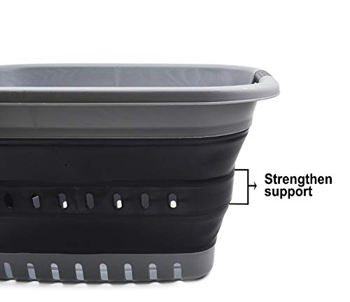 SAMMART 37L (9.77 gallon) Collapsible Plastic Laundry Basket - Foldable Pop Up Storage Container/Organizer - Space Saving Hamper/Basket (1, Grey/Black) - color: Grey/Black