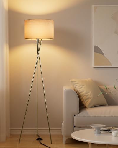 Lightdot 62IN Tripod Floor Lamps for Living Room, Modern Standing Lamp with Off-White Fabric Shade, Mid Century Industrial Standing Tall Lamp for Bedroom, Home Office-Gold - color: Tripod Fabric-Gold