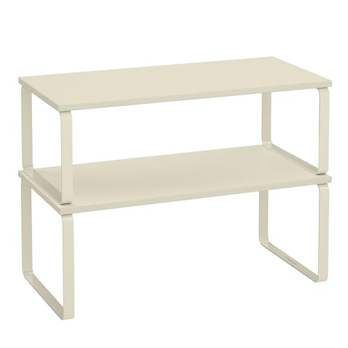 SONGMICS Cabinet Organizer Shelf, Set of 2 Spice Rack, Kitchen Storage | Kitchen Counter Storage Spice Rack, Steel, Bamboo, Cream, BYSTRO Collection UKCS200W02 - color: Cream White, size: 15.6"w