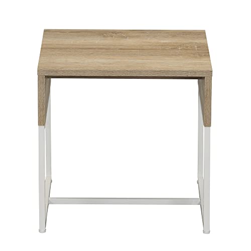 Household Essentials Coastal Oak & Iron Wrap End Table with White Frame - color: Coastal Oak Finish, style: End Table