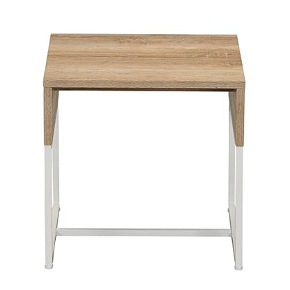 Household Essentials Coastal Oak & Iron Wrap End Table with White Frame - color: Coastal Oak Finish, style: End Table