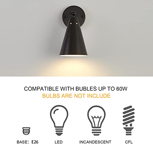 Oil Rubbed Bronze Farmhouse Wall Sconces Set of Two, Rustic Adjustable Interior Sconce Light Fixture Hardwired with Metal Shade,Indoor Industrial Lamp for Hallway,Bedroom,Living Room - color: Oil-Rubbed Bronze