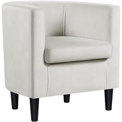 Yaheetech Barrel Accent Chair, Upholstered Modern Armchair, Beige | Soft Velvet Chair with High-Density Foam Seat, Barrel Sofa Chair for Living Room Bedroom Waiting Room - color: Beige, size: Set of 1