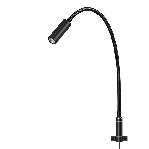 Wall Mounted Reading Light Touch Switch Dimmable LED 3W Warm White 3000K AC Adaptor (Black)