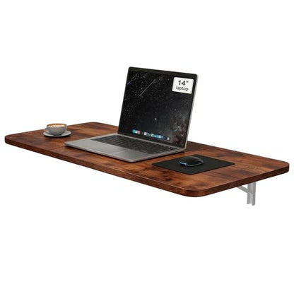 Neoaider Wall Mounted Folding Desk 35.4” x 15.7”, Brown | Drop Down Table with Metal Collapsible Brackets, Folding Wall Table for Small Spaces, Home, Office, Kitchen, Laundry Room - color: Brown, size: 35.4" x 15.7"