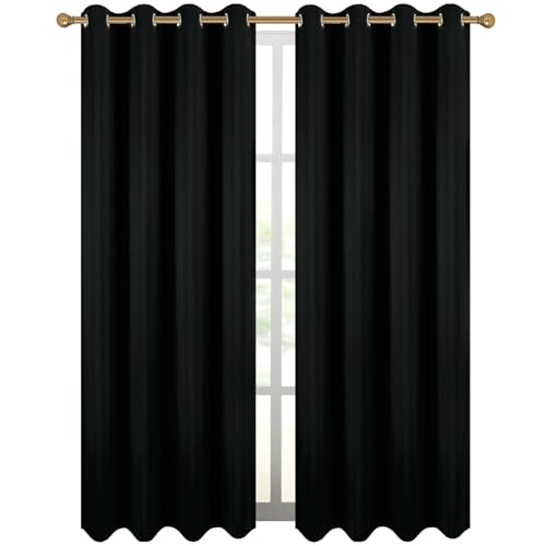 Diraysid Black Grommet Blackout Curtains for Bedroom Thermal Insulated Room Darkening Curtains Drapes, 52 x 108 inch, 2 Panels - color: Black, size: 52"W x 108"L (Pack of 2)