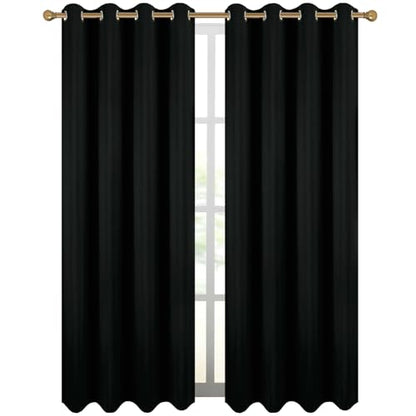 Diraysid Black Grommet Blackout Curtains for Bedroom Thermal Insulated Room Darkening Curtains Drapes, 66 x 95 inch, 2 Panels - color: Black, size: 66"W x 95"L (Pack of 2)