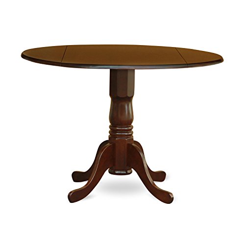 East West Furniture DLBR5-MAH-04 5 Piece Dining Room Furniture Set Includes a Round Dining Table with Dropleaf and 4 Light Tan Linen Fabric Upholstered Chairs, 42x42 Inch, Mahogany - color: Dlbr5-mah-04