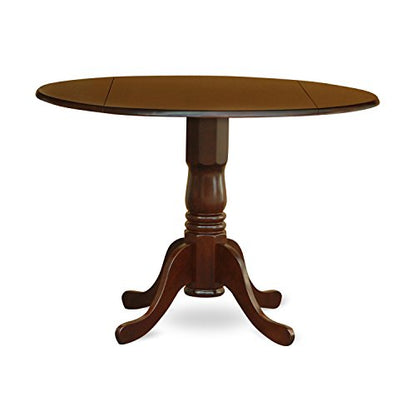 East West Furniture DLBR5-MAH-04 5 Piece Dining Room Furniture Set Includes a Round Dining Table with Dropleaf and 4 Light Tan Linen Fabric Upholstered Chairs, 42x42 Inch, Mahogany - color: Dlbr5-mah-04
