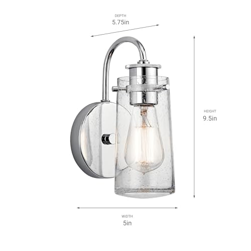 Kichler Braelyn 9.5" Wall Sconce in Chrome, 1-Light Industrial Wall Mount with Clear Seeded Glass, (9.5" H x 5" W), 45457CH - color: Chrome, size: 1-Light