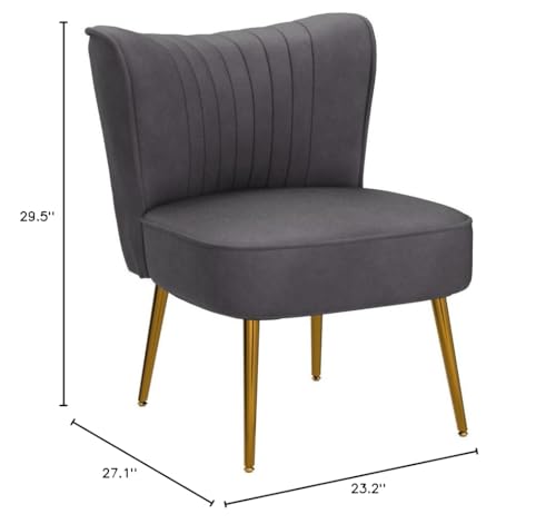 Container Furniture Direct Modern Velvet Accent Chair for Living Room, Bedroom, or Entryway, Stylish and Comfortable Armless Design with Metal Legs, Grey - color: Grey