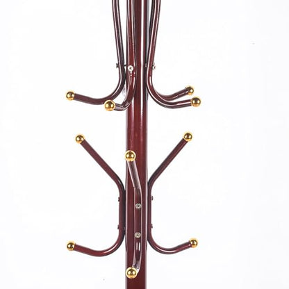 Coat Rack Freestanding, Simple Installation Entryway Organizer Coat Tree with Umbrella Holder, Purse Rack Hat Rack Stand for Living Room Bedroom Office Wine Red