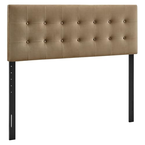 Modway Emily Full Size Performance Velvet Headboard in Taupe - Stain-Resistant Velvet Upholstery with Button Tufting and 7 Adjustable Height Positions - color: Taupe, size: Full