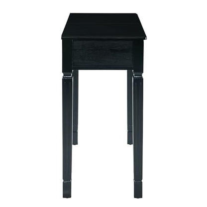 LEEMTORIG 31.5" Solid Wood Small Vanity Desk with Flip-top Mirror, Compact Wooden Writing Desk with Drawers, 3 in 1 Secretary Desk/Dressing Table/Nightstand for Small Space, Black SZT-D0036-BK - color: Black