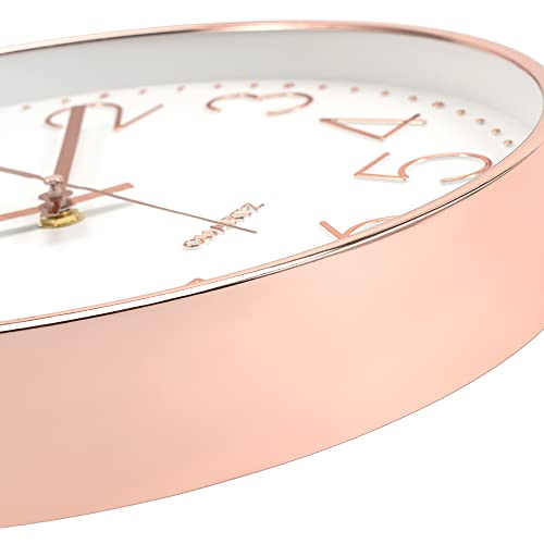 Foxtop Large 14" Wall Clock Silent Battery Operated Clock, Rose Gold | Non-Ticking, Round, Analog Clock, Quartz, Easy to Read, Living Room, Bedroom, Kitchen, Office - color: Rose Gold, size: 14 Inch Quartz