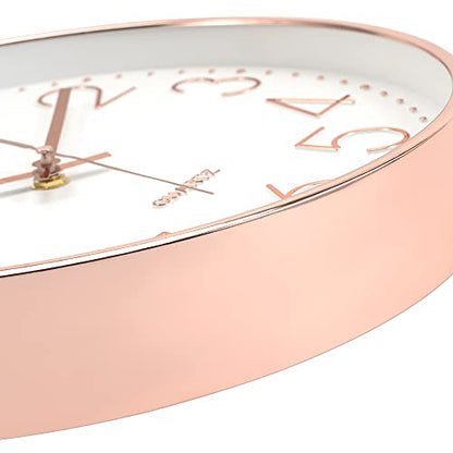 Foxtop Large 14" Wall Clock Silent Battery Operated Clock, Rose Gold | Non-Ticking, Round, Analog Clock, Quartz, Easy to Read, Living Room, Bedroom, Kitchen, Office - color: Rose Gold, size: 14 Inch Quartz