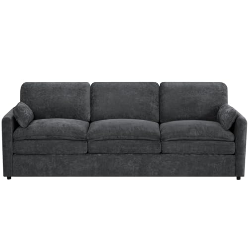 89" Chenille 3 Seats Sofa with 2 Pillows, Dark Grey | Modern Upholstered Sofa with Deeper Seats, Comfy Sofa with Thickened Cushions for Living Room, Apartment - color: Dark Grey, size: Sofa