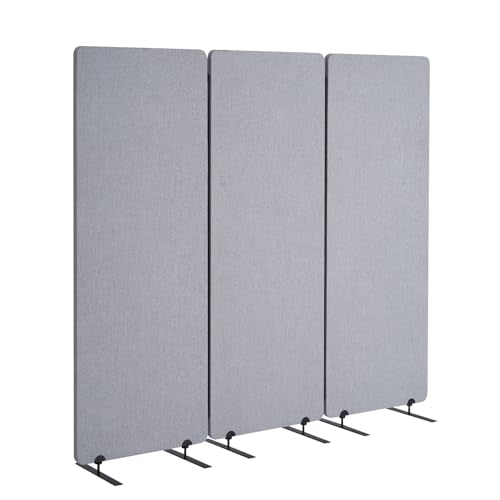 VEVOR 2FT Room Divider, 3 Panel PET Polyester Soundproof Room Screen, Folding Privacy Divider Portable Partition Divider for Room Separation, Freestanding Room Partitions for Office Study, Grey