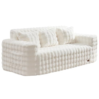ZurNesfure Sofa Couch 3-Seater Boneless Sofa with Pillow White,3-Seater | No Assembly Need, Modern Couch with deep seat and Washable Cover Cloud Sofa for Living Room Bedroom Apartment - color: Bubble White, size: 3-seater