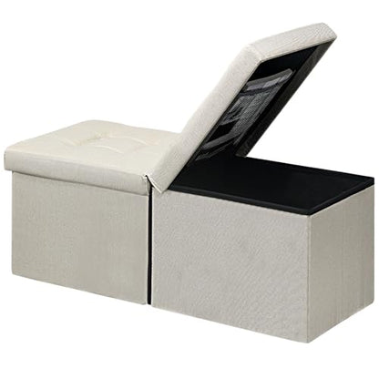 AmasSmile Footrest Ottoman Storage Bench,34" Linen Folding Chest,Beige | Large Ottoman with Storage,Thicker Foam Padded Seat,Livingroom,Dorm,Bedroom,Entryway,Easy to install,34 x 13 x 13in - color: Beige-linen