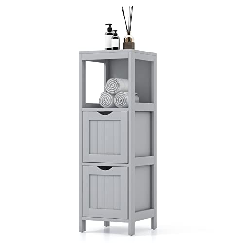 Bathroom Storage Cabinet, Narrow Freestanding Floor Cabinet (Grey) | 35-inch 4-Tier Tower Storage Organizer | 2 Removable Drawers & 2 Shelves | For Bathroom, Living Room, Entryway - color: Grey