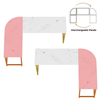 L Shaped Computer Desk with Monitor Stand Reversible White and Gold | Reversible Modern Corner Desk for Home Office Sturdy PC Workstation Study Writing Table