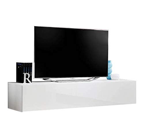 Meble Furniture Fly Type-33 Floating TV Stand — High Gloss Storage Cabinets — Modern Media Center Console, 63 Inches — White