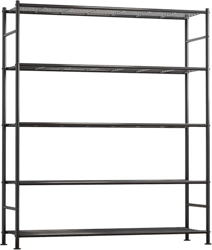 Sakugi Storage Shelves - 5 Tier Shelf Organizer, Heavy Duty Garage Shelving Unit with Leveling Feet, Stable Metal Shelves Organizer for Pantry, Kitchen and Closet, 46.3" W x 12.6" D x 60.3" H, Black - color: Black, size: 46.3W×12.6D×60.3H(5T)