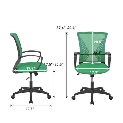 Home Office Chair Mid Back PC Swivel Lumbar Support Adjustable Desk Task Computer Ergonomic Comfortable Mesh Chair with Armrest (Green) - color: Green