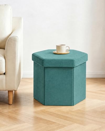 B FSOBEIIALEO Storage Ottoman Cube Hexagonal Pouf Ottomans, Foot Rest Seat for Sofa Footrest Entryway Shoe Footstool for Living Room/Bedroom/Entrway Velvet Blue 16.93"x15"x15" - color: Blue
