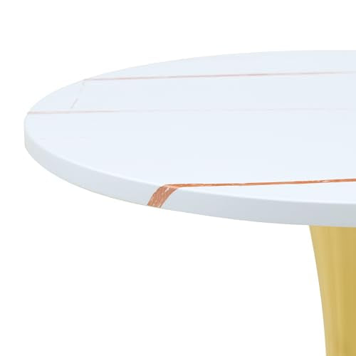23.6" Round Dining Table, Mid-Century Modern Tulip Table with Thickened Tabletop & Metal Pedestal, Circle Bistro Table for Kitchen, Small Places, Apartments, Cafe - color: White Gold, size: 23.6" dining table