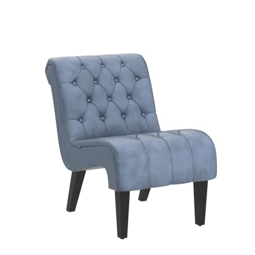 Comfy Velvet Accent Chair, Tufted Armless Side Chair with Rolled Edge | Modern Small Lounger for Living Room, Upholstered Reading Chaise Lounge with Solid Rubber Wood Legs, Blue - color: Blue, size: Set of 1
