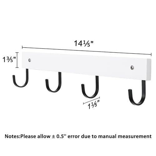 SCUNDA Mug Hook for Wall, 180° Swivel Hooks for Cups, Wooden Wall Mounted Rotatable Hooks for Hanging Mugs, Hats, Keys, Kitchen Utensils, Robe, Towel, Strong Metal Hook with Wood Base (2-Pack, White) - color: White